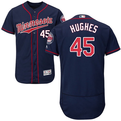 Twins #45 Phil Hughes Navy Blue Flexbase Authentic Collection Stitched MLB Jersey - Click Image to Close